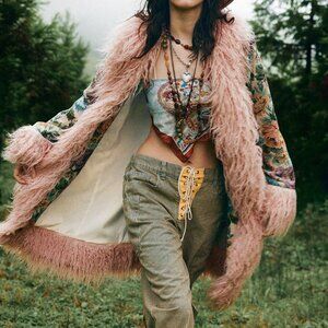 Multicolor Casual Women's Elegant Jacquard Faux Fur Coat